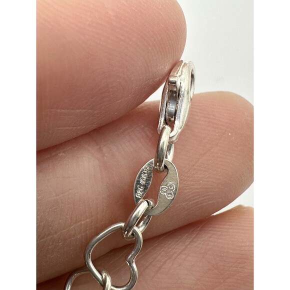 925 Sterling Silver Love Heart Link Chain Bracelet 7 in Italy - Picture 4 of 5